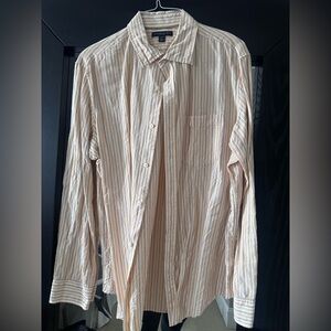 Banana Republic Pale Orange and White Striped Button Down Linen Shirt